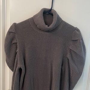 Leith Taupe Turtleneck Sweater/Puff Sleeves, SZ M